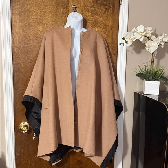 Club Monaco Jackets & Blazers - Club Monaco Camel Cape Coat with Black Trim
